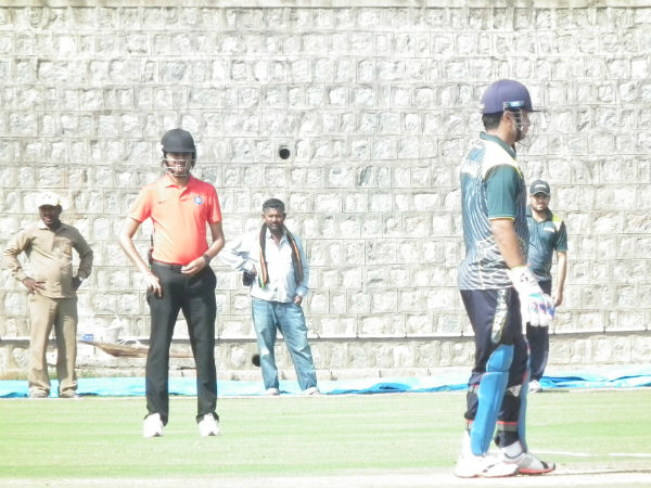 Protection from big hits: Indian umpire wears helmet during Vijay Hazare Trophy match