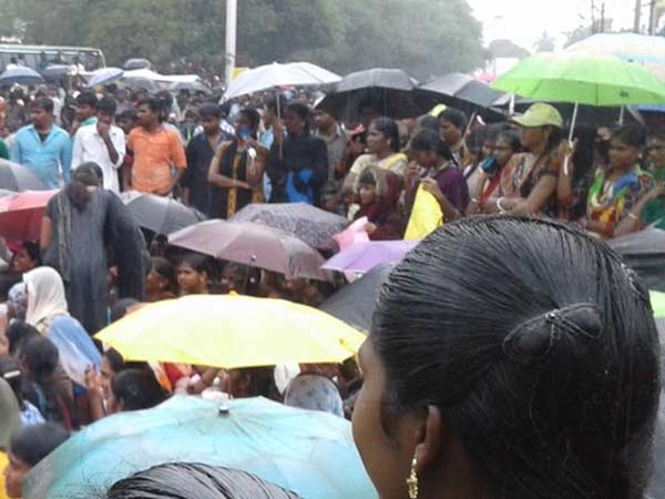 Raining severely, Jallikattu protest continues in Dindigul