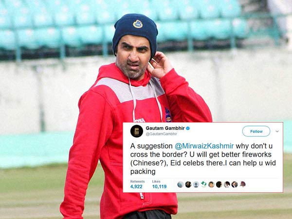 Will help you pack, Gambhir tells separatist Mirwaiz who cheered Pak win Will help you pack, Gambhir tells separatist Mirwaiz who cheered Pak win