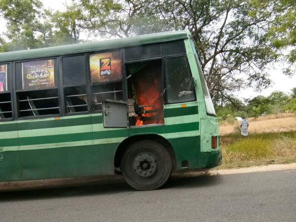 Near Erode government bus catches fire luckily passengers are escaped Near Erode government bus catches fire luckily passengers are escaped