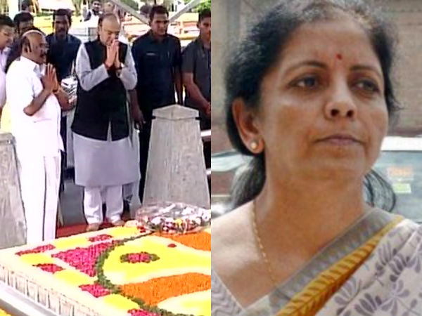 Center ministers Arun jaitley and Nirmala sitharaman Tribute at Jayalalithaa Memorial Center ministers Arun jaitley and Nirmala sitharaman Tribute at Jayalalithaa Memorial