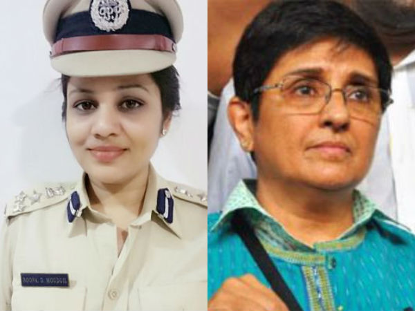 Roopa gets Puducherry governor Kiran Bedi support Roopa gets Puducherry governor Kiran Bedi support
