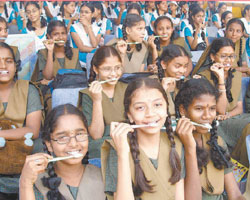 students brushing