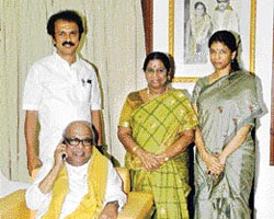 Karunanithi, M K Stalin, Rajathi Ammal and Kanimozhi Karunanithi, M K Stalin, Rajathi Ammal and Kanimozhi
