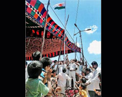 Praja Rajyam flag hoisting Praja Rajyam flag hoisting