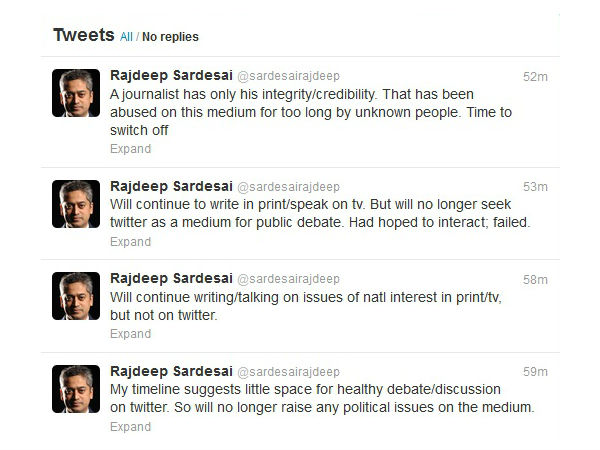 Shattered Rajdeep Sardesai quits Twitter Shattered Rajdeep Sardesai quits Twitter