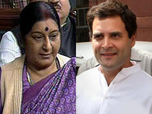 Karnataka polls: Rahul barb like demon preaching Gita, Sushma Swaraj says Karnataka polls: Rahul barb like demon preaching Gita, Sushma Swaraj says