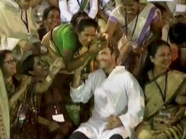 A surprise kiss for Rahul Gandhi on his tour of Assam A surprise kiss for Rahul Gandhi on his tour of Assam