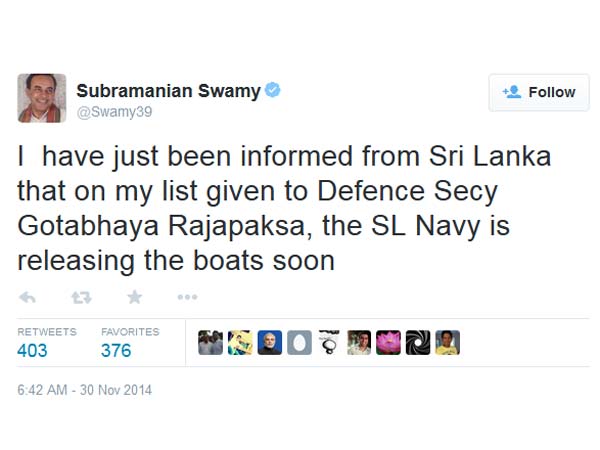 SL will soon release the boats of TN Fishermen, says Swamy SL will soon release the boats of TN Fishermen, says Swamy