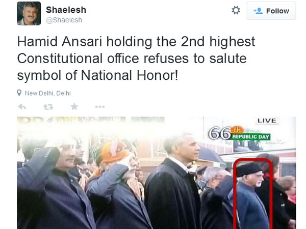 R-Day controversy: Vice-President Hamid Ansari slammed on social media for not saluting Tricolour R-Day controversy: Vice-President Hamid Ansari slammed on social media for not saluting Tricolour