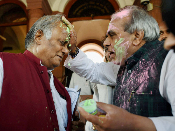 MPs celebrate Holi in Parliament premises MPs celebrate Holi in Parliament premises