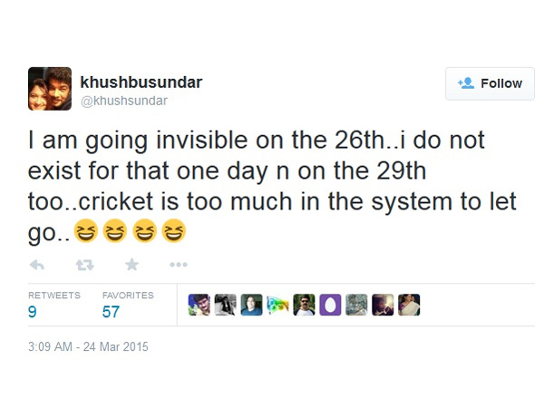 Kushboo saddened over the defeat of SA Kushboo saddened over the defeat of SA