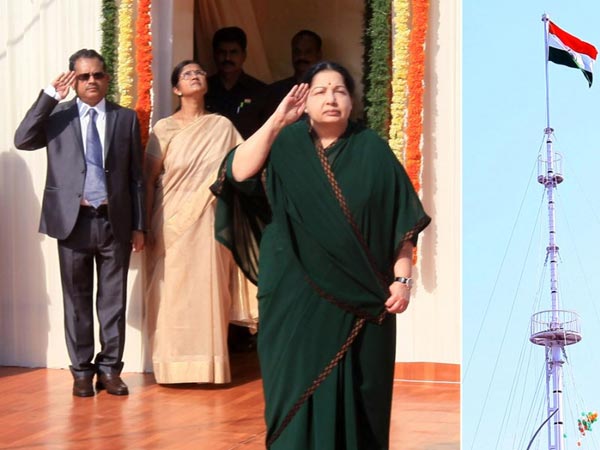 Jayalalitha hoist the national flag in Chennai fort Jayalalitha hoist the national flag in Chennai fort
