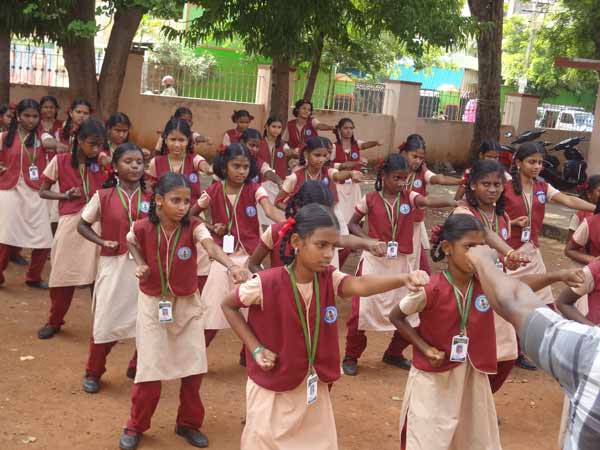 Karate training for municipal school girls Karate training for municipal school girls