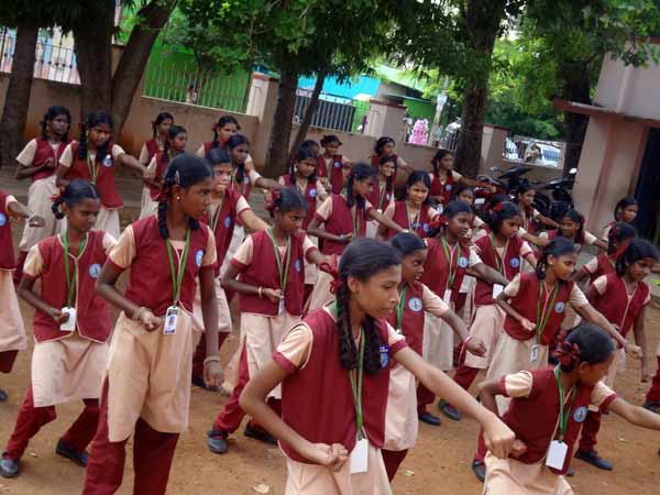 Karate training for municipal school girls Karate training for municipal school girls