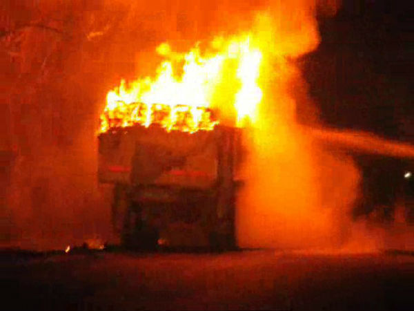Lorry fire near Sengottai Lorry fire near Sengottai