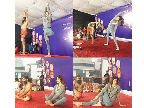 Shilpa Shetty and Baba Ramdev yoga session Shilpa Shetty and Baba Ramdev yoga session