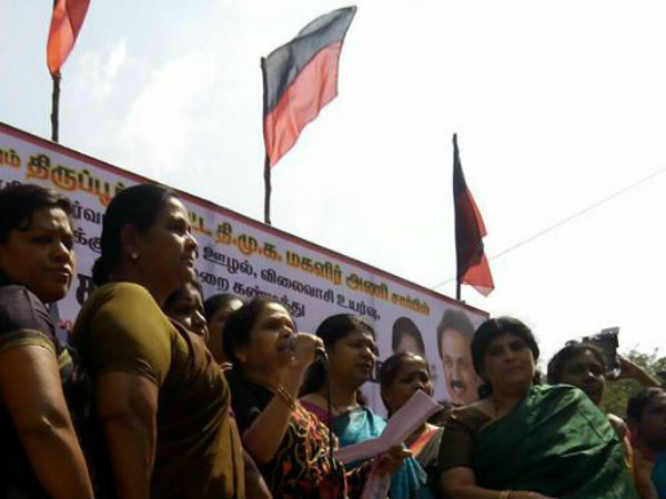 kanimozhi leads the agitation in Coimbatore kanimozhi leads the agitation in Coimbatore