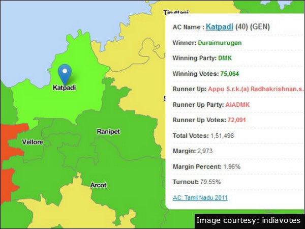 Tamil Nadu Assembly Elections 2011: Katpadi Constituency result Tamil Nadu Assembly Elections 2011: Katpadi Constituency result