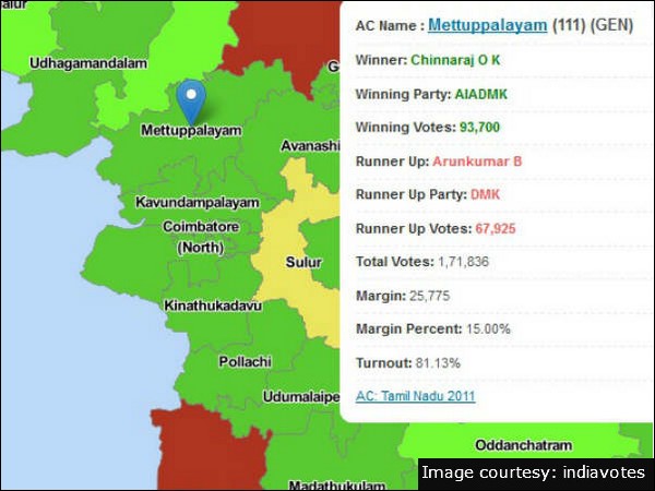 Tamil Nadu Assembly Elections 2011: Mettupalayam Constituency result Tamil Nadu Assembly Elections 2011: Mettupalayam Constituency result