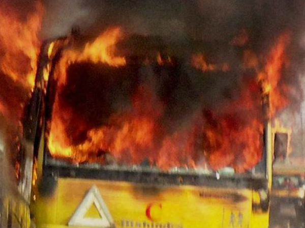 College bus catches fire in Chennai College bus catches fire in Chennai