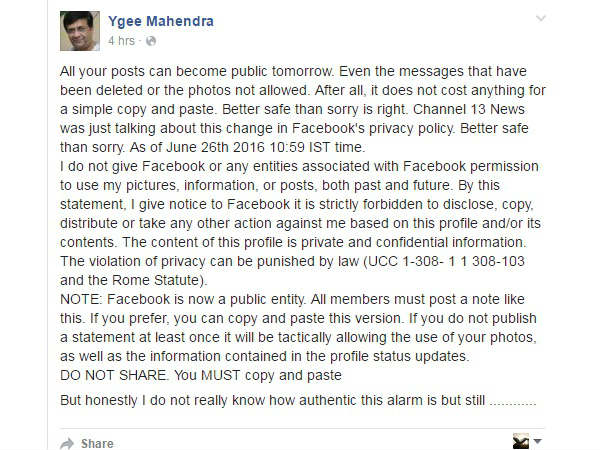 Y G Mahendra's FB post creates flutter Y G Mahendra's FB post creates flutter