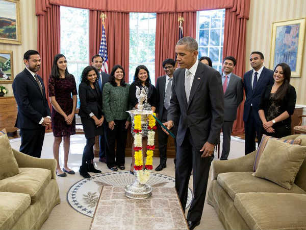 Obama celebrates Diwali, lights first-ever diya in Oval Office Obama celebrates Diwali, lights first-ever diya in Oval Office