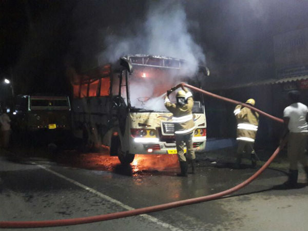 Tourist van caught fire at Edappadi Tourist van caught fire at Edappadi