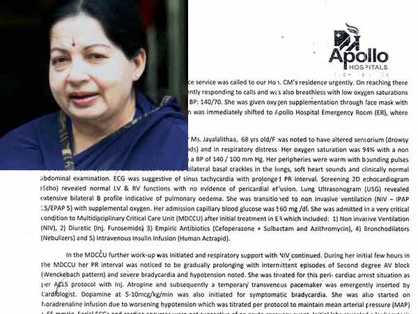 Three reasons leads jayalalitha to death: Apollo Three reasons leads jayalalitha to death: Apollo