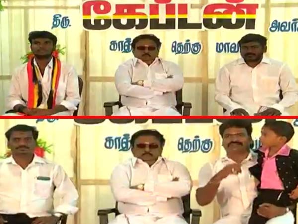 DMDK leader was sitting like a statue to pose for a photograph DMDK leader was sitting like a statue to pose for a photograph
