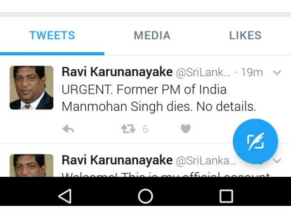 SriLanka Minister's fake Twitter account posts hoax message about Manmohan Singh SriLanka Minister's fake Twitter account posts hoax message about Manmohan Singh