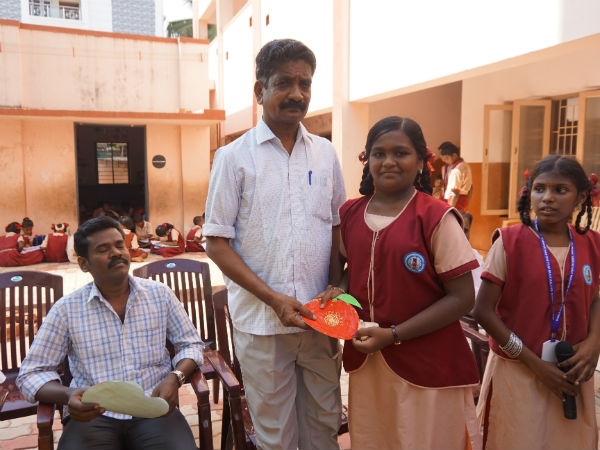 Students honor their father in Karaikudi school Students honor their father in Karaikudi school