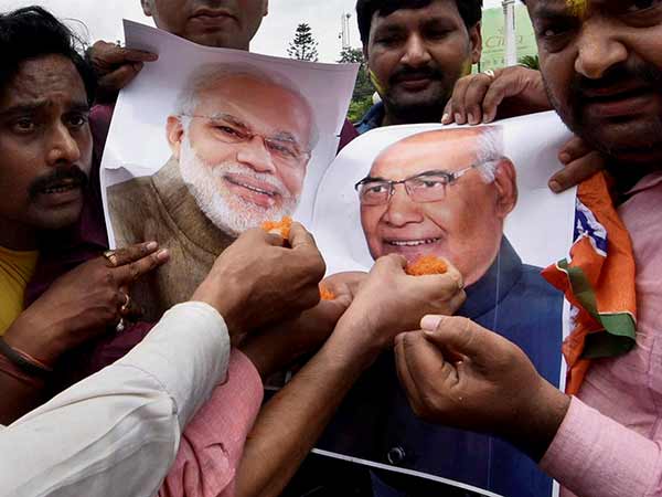 BJP workers celebrating the Presidential election Victory BJP workers celebrating the Presidential election Victory
