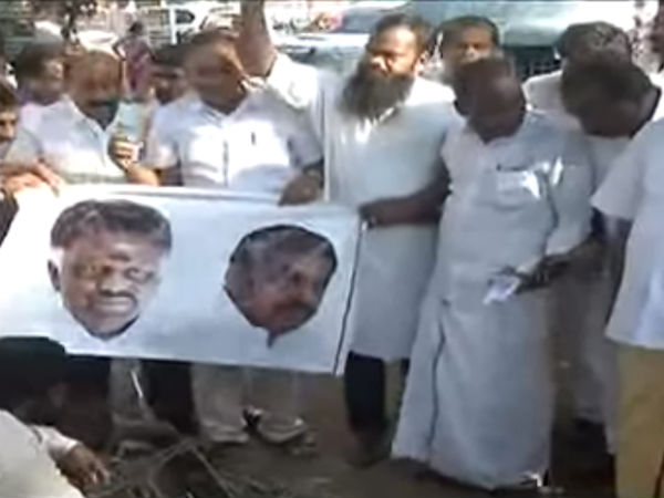 CM and Dy CM's effigy are burnt by Dinakaran supporters CM and Dy CM's effigy are burnt by Dinakaran supporters