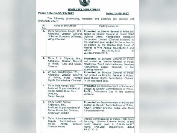 TN IPS officers got promotions and transfers from immediate effect TN IPS officers got promotions and transfers from immediate effect
