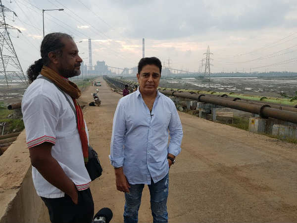 Actor Kamal Haasan visits Ennore and Kosasthalaiyar river Actor Kamal Haasan visits Ennore and Kosasthalaiyar river