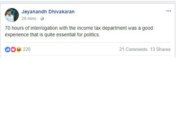 Interrogation with IT good experience, says Jeyanandh Dhivakaran Interrogation with IT good experience, says Jeyanandh Dhivakaran