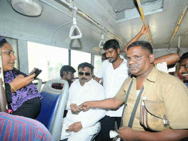 Vijayakant travels in bus to conduct protest against bus fare hike Vijayakant travels in bus to conduct protest against bus fare hike
