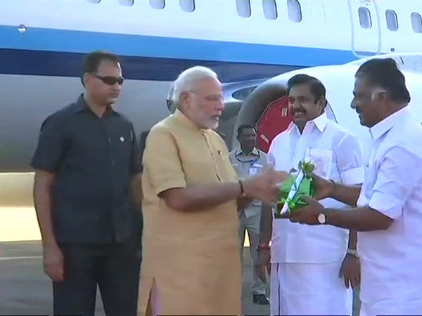 Governor, CM, deputy CM welcomes PM at Chennai airport Governor, CM, deputy CM welcomes PM at Chennai airport