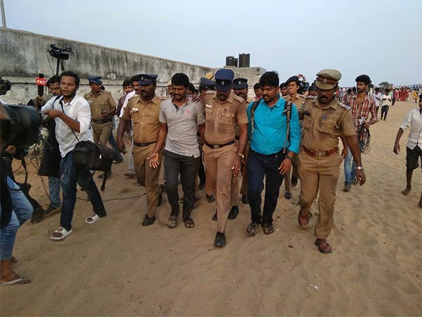 Protest in Marina beach over Cauvery issue Protest in Marina beach over Cauvery issue