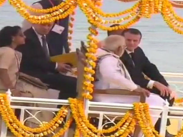 Prime Minister Modi and France president Emmanuel Macron Boating in Varansi Prime Minister Modi and France president Emmanuel Macron Boating in Varansi
