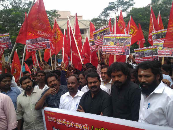 Naam thamizhar party geroed in front of Srilankan emphassy at Chennai Naam thamizhar party geroed in front of Srilankan emphassy at Chennai