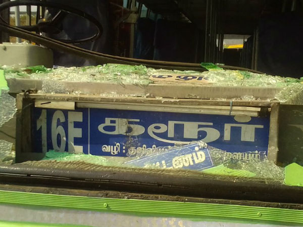 Government Buses attacked at Dindugal Krishnagiri districts Government Buses attacked at Dindugal Krishnagiri districts