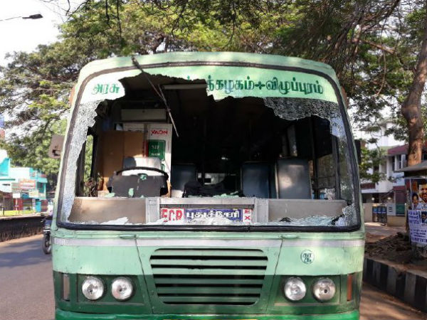 Government Buses attacked at Dindugal Krishnagiri districts Government Buses attacked at Dindugal Krishnagiri districts