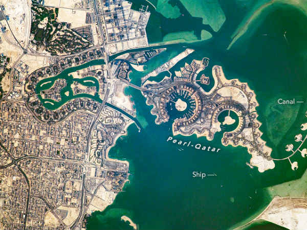 International Space Station took this long lens photograph of part of Doha, pearl qatar man made island International Space Station took this long lens photograph of part of Doha, pearl qatar man made island