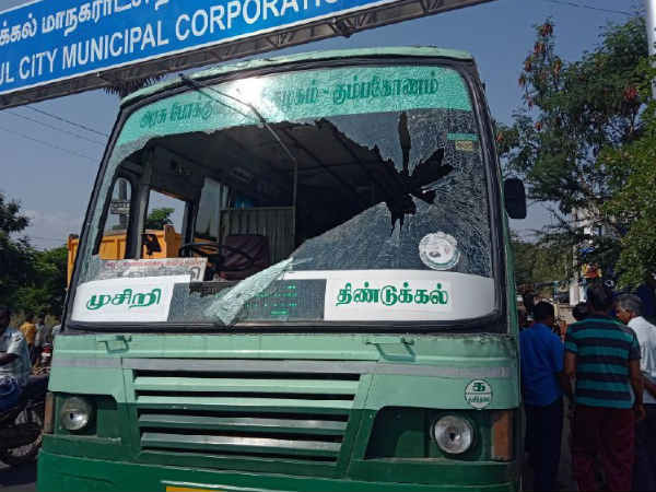Government Buses attacked at Dindugal Krishnagiri districts Government Buses attacked at Dindugal Krishnagiri districts