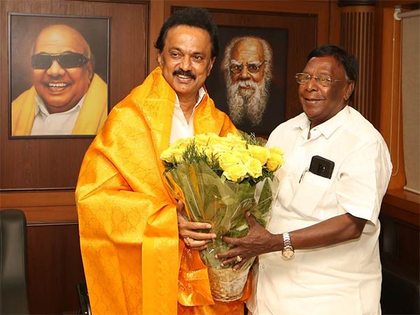 Puducherry CM meets With DMK Leader Stalin Puducherry CM meets With DMK Leader Stalin