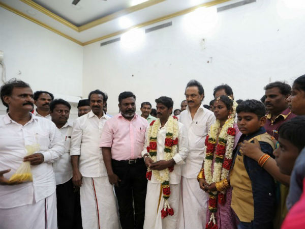 Stalin conducts marriage for a couple in Chennai Stalin conducts marriage for a couple in Chennai