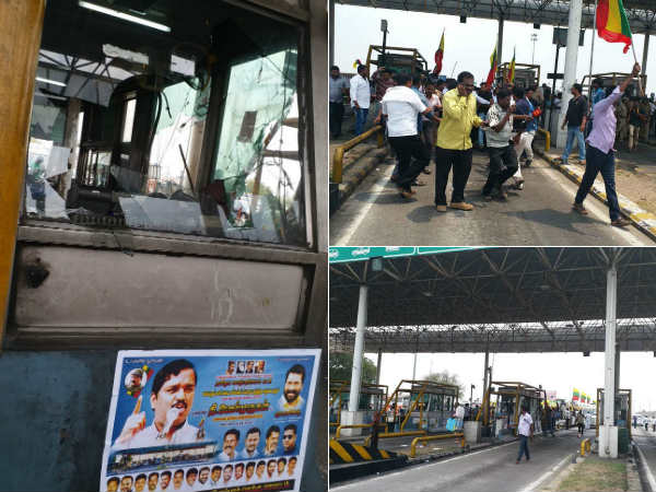 Nam Thamizhar Katchi Cauvery issue KodaiRoad toll gate pummeled Nam Thamizhar Katchi Cauvery issue KodaiRoad toll gate pummeled
