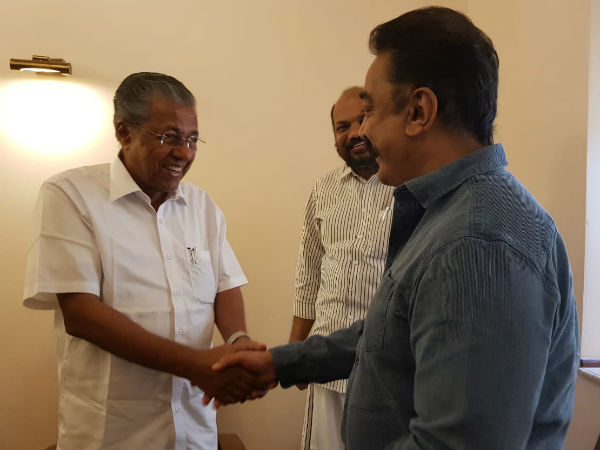 Kamalhassan meets Kerala CM Pinrayi Vijayan at his home today Kamalhassan meets Kerala CM Pinrayi Vijayan at his home today